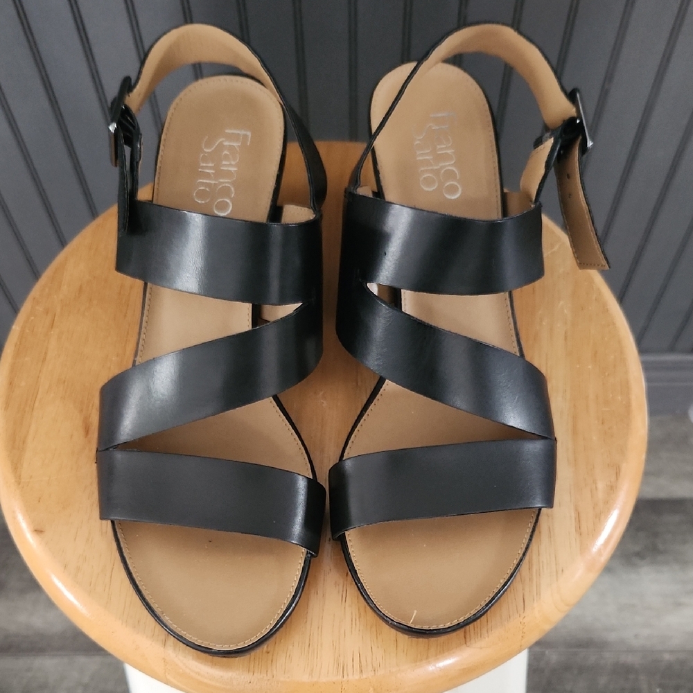 Franco Sarto Desi Black Wedge Sandals Size 9